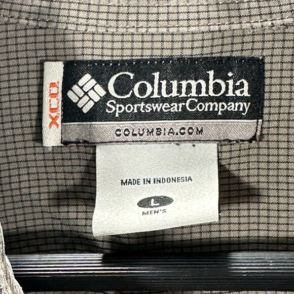 Columbia Shirt Mens Large Button Up Brown Check Long Sleeve Pockets Split Hem - Picture 3 of 8